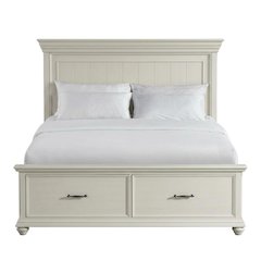 King Platform Storage Bed with Drawers, Traditional Wood Bed Frame,White