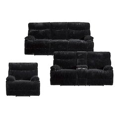 Admiral 3PC Living Room Set in Masis Black-Sofa, Loveseat & Recliner
