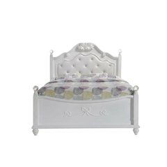 Okume Wood Full Platform Bed Frame with Headboard, Traditional Style, White