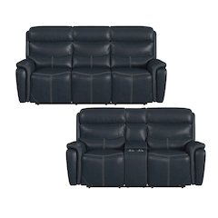 Florin  2PC Living Room Set in Pebble Navy-Sofa & Loveseat