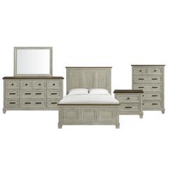 Bloomfield Panel 5PC Bedroom Set in Medium Brown and Washed Stone