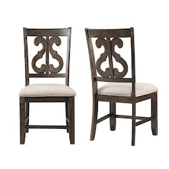 Brown Wooden Swirl Back Side Chairs for Kitchen and Dining Rooms