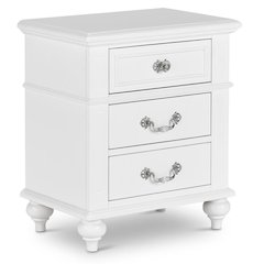Elegant White Nightstand with Three Drawers for Bedroom Storage