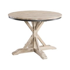 Round Beach Dining Table with Acacia Wood and Metal Base for Kitchens