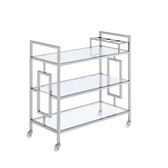 Chrome Glass Bar Cart with Wheels for Serving Drinks and Entertaining