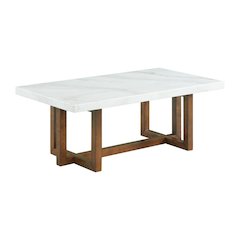 White Marble Rectangular Coffee Table, Rubberwood Base