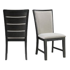 Elegant Black Slat Back Upholstered Dining Chairs, Set of Two