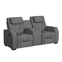 Tundra Motion Loveseat with Console, and LED in Simba Slate and Black Welt