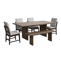 Perth 6PC Standard Height Dining Set in Brown-Table, Four Fabric Chairs & Bench