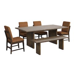 Perth 6PC Standard Height Dining Set in Brown-Table, Four PU Chairs & Bench