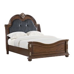 Concerto Queen UPH Bed with Black PU in Brown