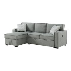Parque Sectional Sleeper Chofa with Pull Bed, Drop Table & USB in Palmer Steel