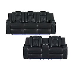 Amias 2PC Living Room Set in Pebble Black-Sofa & Loveseat