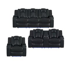 Amias  3PC Living Room Set in Pebble Black-Sofa, Loveseat & Recliner