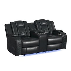 Amias Power Motion Loveseat with Power Headrest, Console and LED in Pebble Black