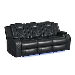 Power Motion Sofa with Dropdown Table, Power strip,Pebble Black