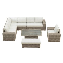Carmona 6PC Conversion Set in Natural and Olefin Beige with Ottoman