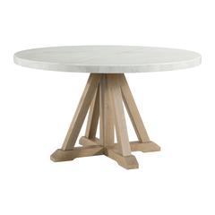 White Marble and Natural Wood Round Dining Table for Kitchen or Dining Room