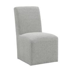 Gray Upholstered Dining Chairs Set of 2 with Solid Wood and Casters