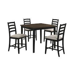 Lorraine 5pc Counter Table & 4 Counter Chairs with Beige Fabric in Oak & Black
