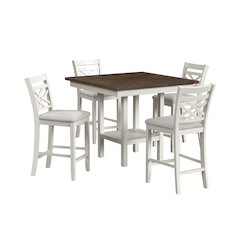 Gill 5PC Counter w/Table & 4 UPH Seat/Wood Back Chairs in Medium Brown & White