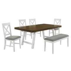 Leena 6PC Dining Set with Table, 4 Chairs, and Bench in Oak and Antique White