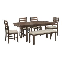Dex 6PC Dining Set (72" Table + 4 Chairs + Bench) in Cherry