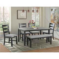 Kona Gray 6PC Dining Set-Table, Four Chairs & Bench