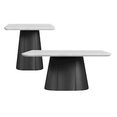 Yuri 2PC Occasional Table Set in White and Black-Coffee Table & End Table