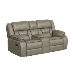 Kaoru Motion Loveseat with Console in Corral Grey