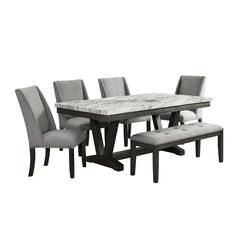 Eve 6PC Dining Set in Charcoal-Table, Four Chairs & Bench