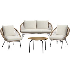 Grace Outdoor Seating 4PC Set - Black, Natural and Olefin Beige