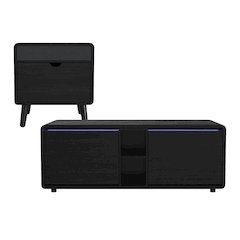 2PC Smart Occasional Table Set in Black- Coffee Table & Square End Table