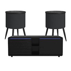 3PC Smart Occasional Table Set in Black- Coffee Table & Two Round End Table