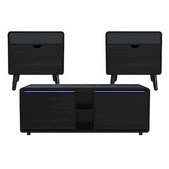 3PC Smart Occasional Table Set in Black- Coffee Table & Two Square End Table