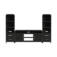 Woodridge 3PC Entertainment Unit With 70" TV Console in Black with Grain