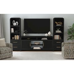 Woodridge 70" TV Console without Fireplace Insert in Black with Grain
