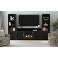 Woodridge KIT 70" TV Console in Black w/Grain, 23" Fireplace Insert (2 Boxes)