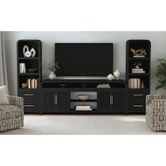 Woodridge 82" TV Console without Fireplace Insert in Black with Grain