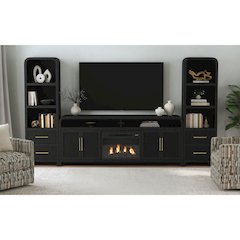 Woodridge KIT 82" TV Console in Black w/Grain, 23" Fireplace Insert (2 Boxes)