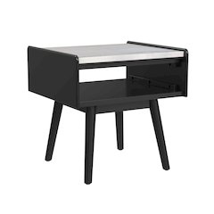 Indina End Table with White Marble Top in Black