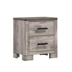 Gray 2-Drawer Wood Nightstand with Metal Handles