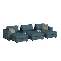 Options One 8PC Living Room Set in Palmer Plus Teal with Media Console