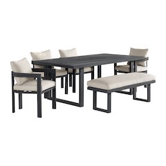 Playa 6PC Standard Height Dining Set in Dark Grey-Table, Four Chairs and Bench