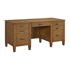Beth Double Pedestal Desk with Power/USB in Brown Oak