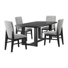 5PC Standard Height Dining Set in Black-Rectangular Table and Four Chairs