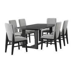 7PC Standard Height Dining Set in Black-Rectangular Table and Six Chairs