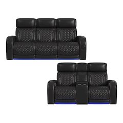 Ascend P3 2PC Living Room Set in Jett Black with Red Stitching-Sofa & Loveseat