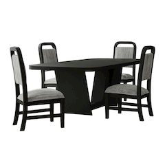 5PC Standard Height Dining Set in Black with Grain-Table,Four Grey Fabric Chairs
