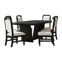 7PC Standard Height Dining Set in Black with Grain-Table,Six White Fabric Chairs